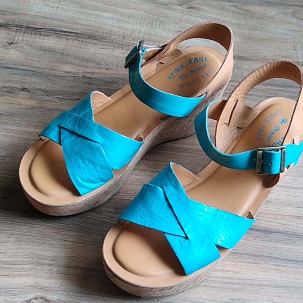 Kork-Ease Women's Leather Aqua Blue Sandals